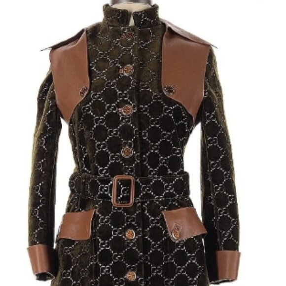 GUCCI GG LOGO MONOGRAM COAT SZ: EU(IT) 38 / US 2 SOFT RICH VELVET & LEATHER - Picture 4 of 16